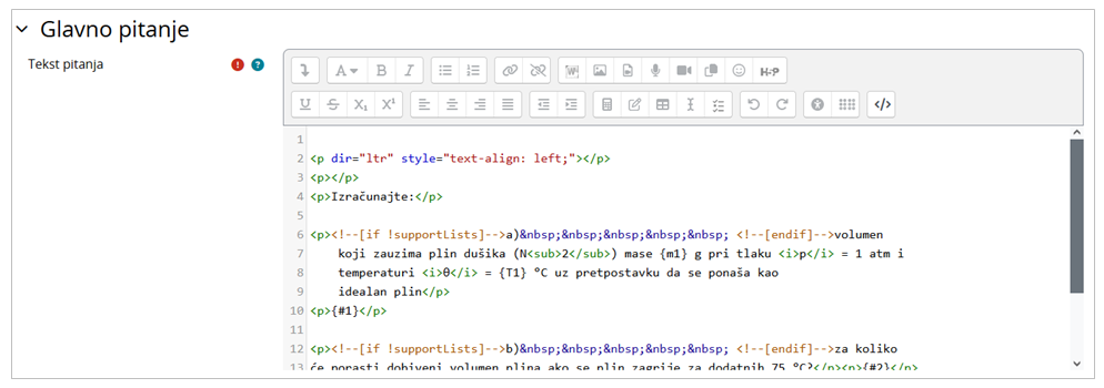 Prikaz HTML programskog koda pitanja