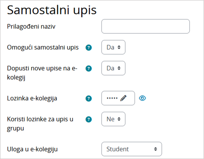 Postavke za samostalni upis studenata