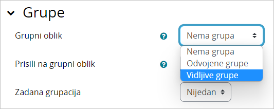 Podjela e-kolegija u grupe