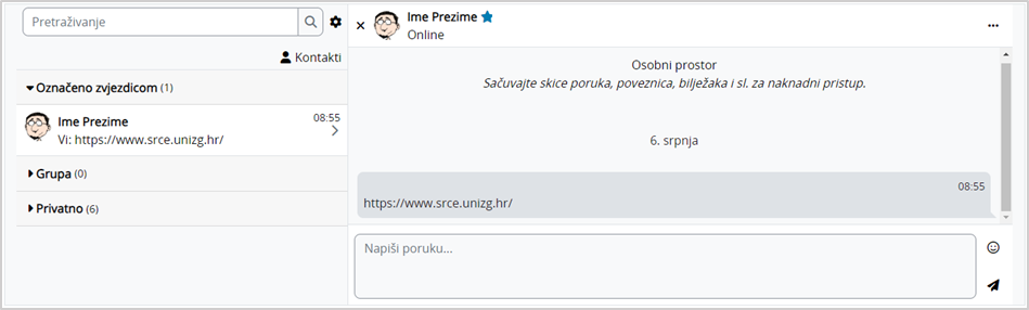 Izgled proširenog pretinca za poruke