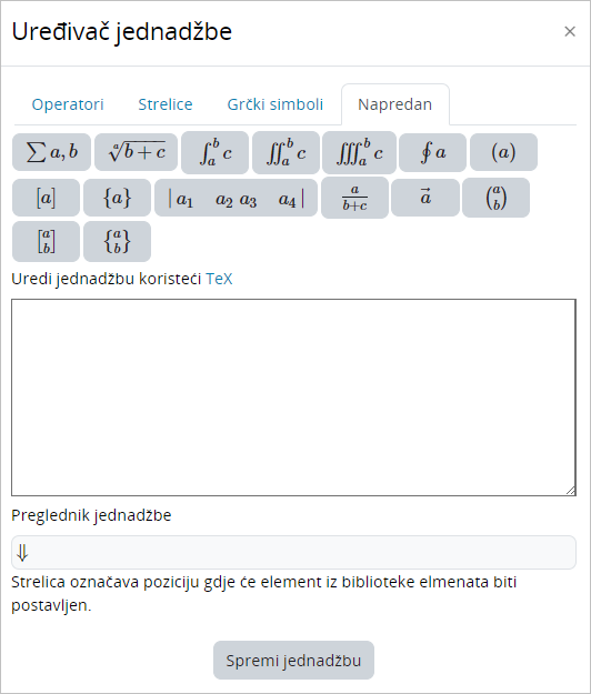 Sučelje za uređivanje matematičkih formula