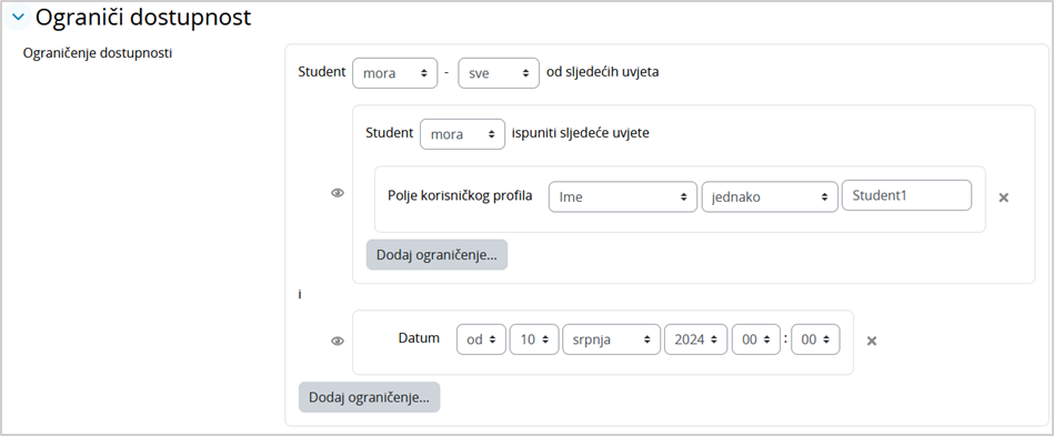 Primjer dodavanja skupa ograničenja