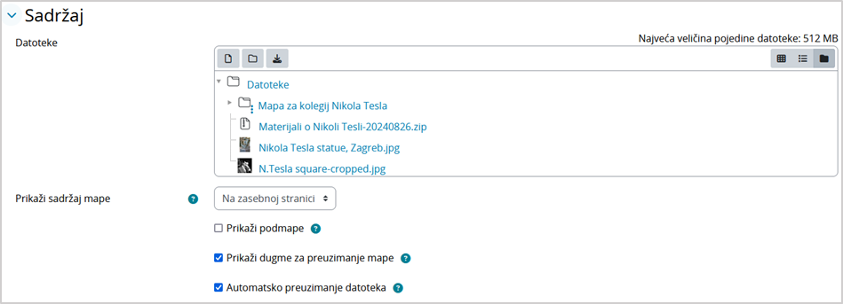 Izrada prazne Mape i dodavanje pojedinačnih datoteka