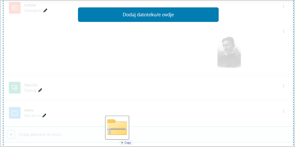 Izrada mape metodom Povuci i ispusti izravno na naslovnici e-kolegija