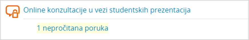 Primjer obavijesti o nepročitanoj poruci aktivnosti Dijalog na naslovnoj stranici e-kolegija