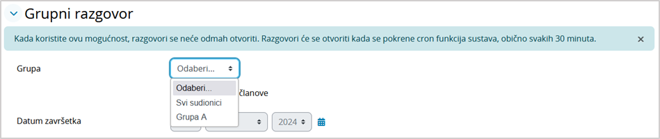 Odabir grupe s kojom će se započeti dijalog