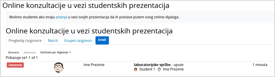 Prikaz zatvorenoga dijaloga