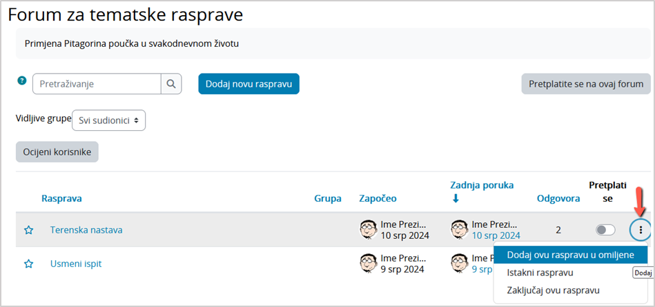 Dodatne mogućnosti kod rasprava u forumu