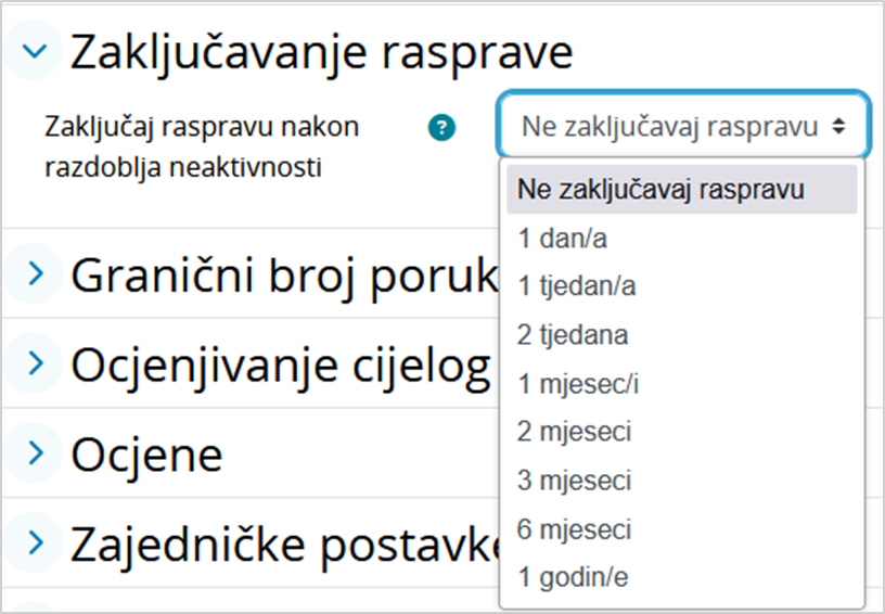 Zaključavanje rasprave u postavkama foruma