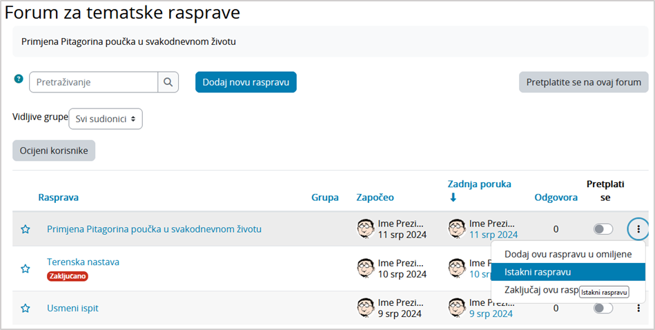 Isticanje rasprave u forumu