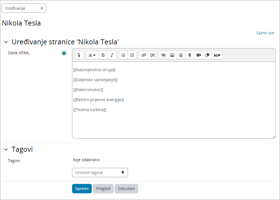 Izrada novih stranica u aktivnosti Wiki