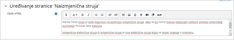 Uređivanje stranice u aktivnosti Wiki