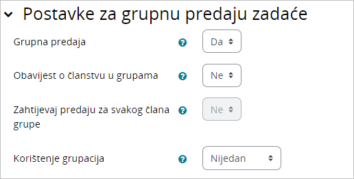 Postavke za grupnu predaju zadaće