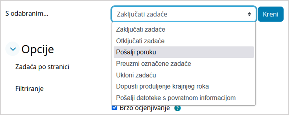 Dostupne mogućnosti vezane uz predane zadaće