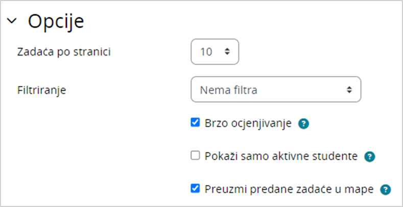 Postavka za brzo ocjenjivanje