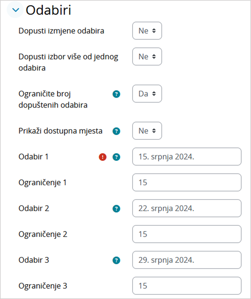 Izrada odabira i ograničenja