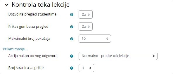 Sekcija Kontrola toka lekcije