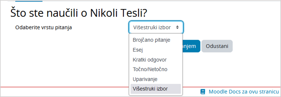 Primjer izrade stranice s pitanjem