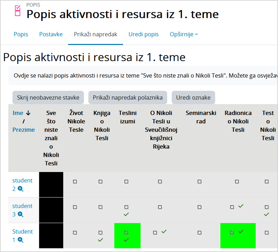 Kartica Prikaži napredak