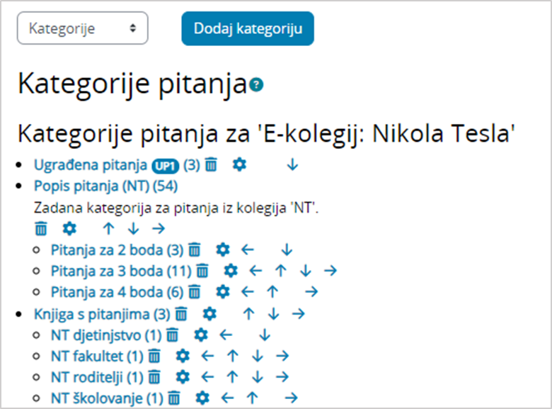 Uređivanje kategorija pitanja