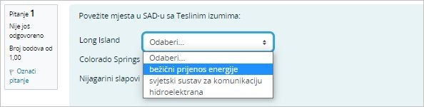 Primjer pitanja s uparivanjem odgovora