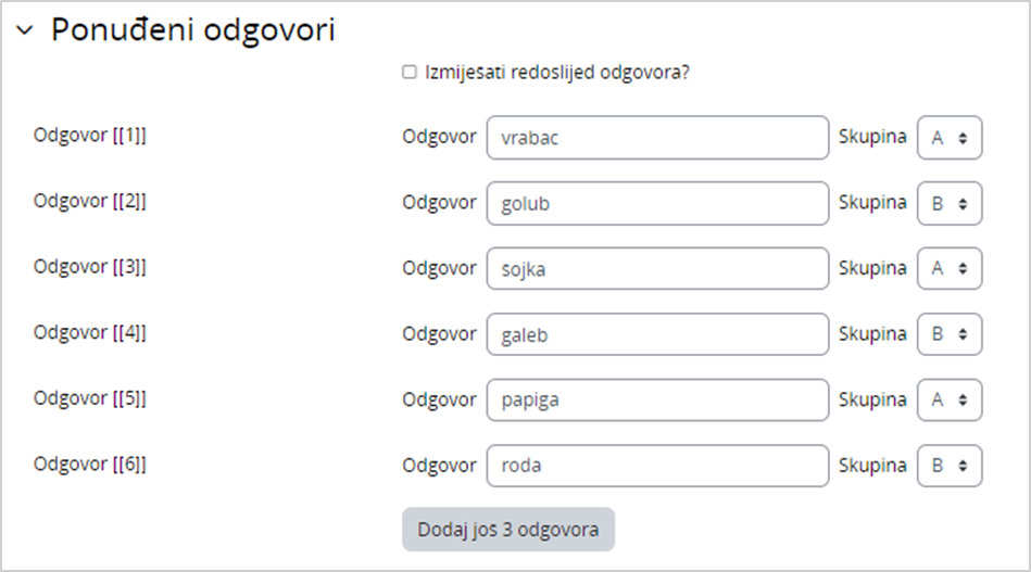 Postavke odgovora na pitanje