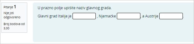 Primjer pitanja upisivanje pojma u prazno polje u tekstu