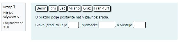 Primjer pitanja postavljanje pojma na odgovarajuće mjesto u tekstu