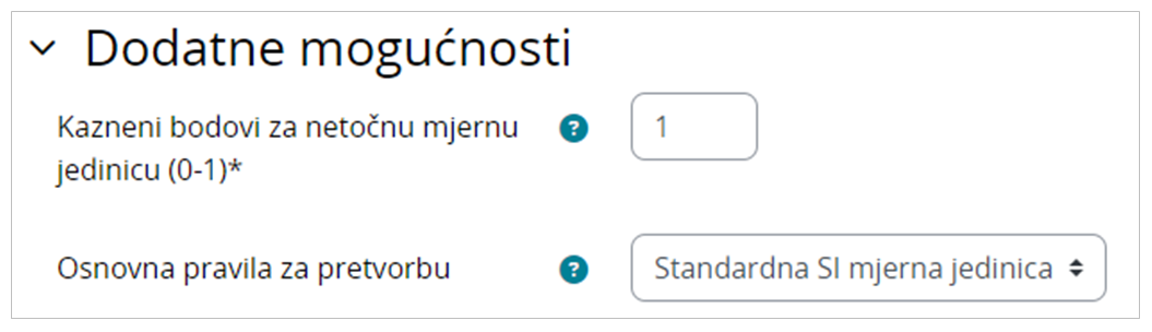 Sekcija Dodatne mogućnosti