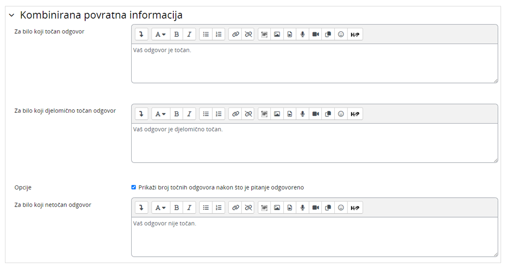 Sekcija Kombinirana povratna informacija