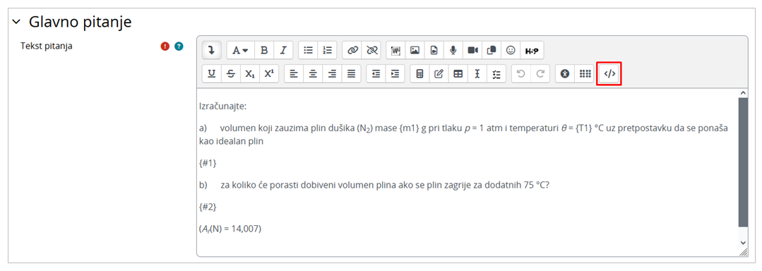 Prikaz ikone za uređivanje HTML koda