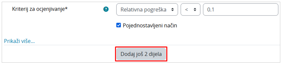 Dugme Dodaj još 2 dijela