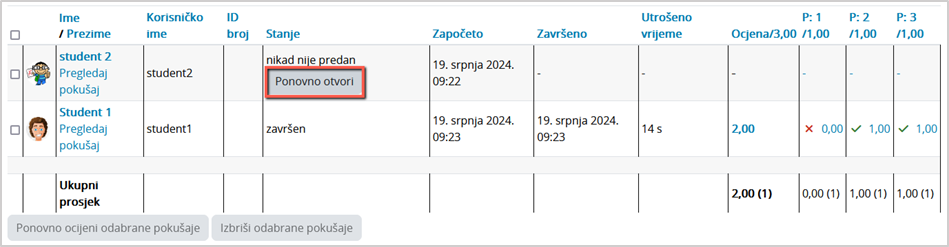 Promjena statusa pokušaja rješavanja