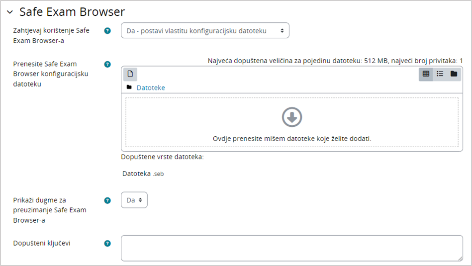 Postavljanje vlastite konfiguracijske datoteke