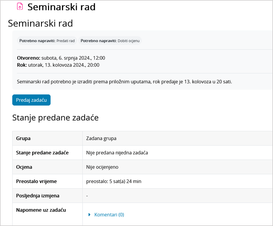 Prikaz rokova i uvjeta za dovršetak unutar akivnosti