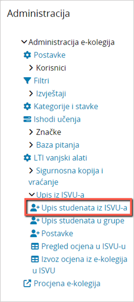 Poveznica za upis iz ISVU-a