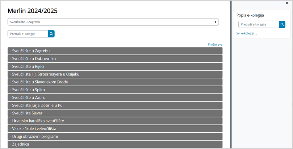 Pretraga e-kolegija na sustavu Merlin