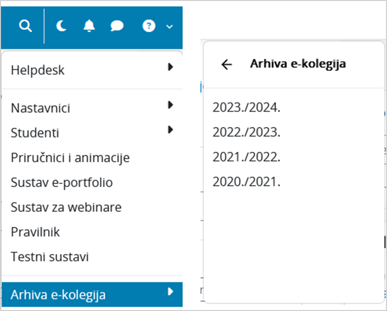 Poveznica na arhivu e-kolegija nakon prijave u sustav