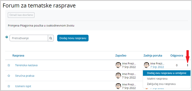 Dodatne mogućnosti kod rasprava u forumu