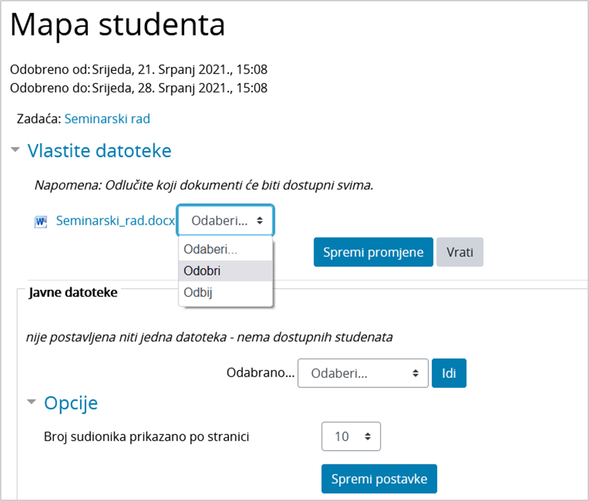 Odobravanje vidljivosti datoteke