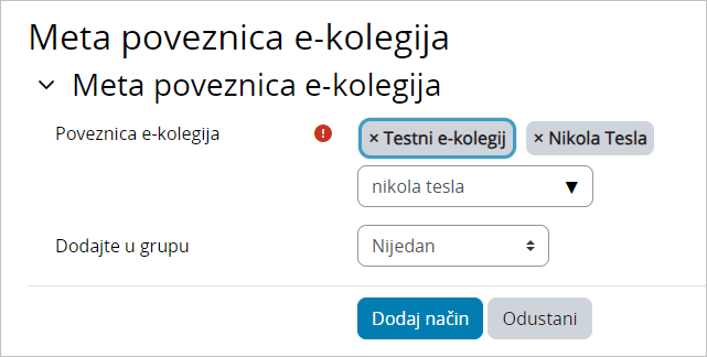 Upisna metoda Meta poveznica e-kolegija