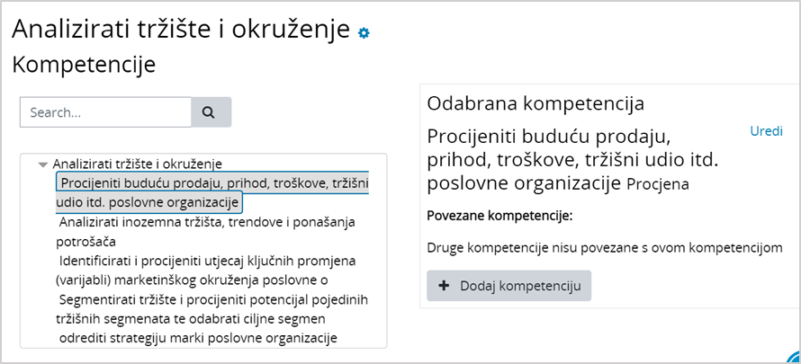 Pregled postojećih i dodavanje novih kompetencija u skup kompetencija