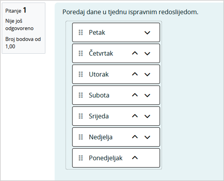 Primjer pitanja Redoslijed