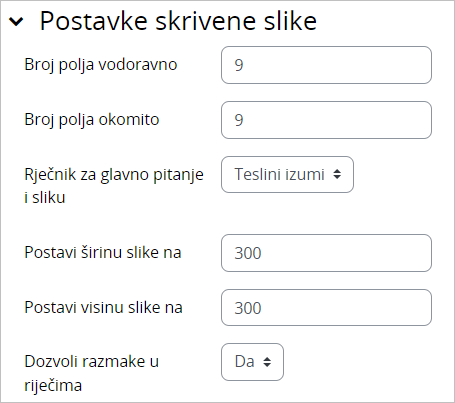 Postavke skrivene slike