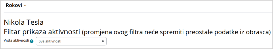 Filtar prikaza aktivnosti