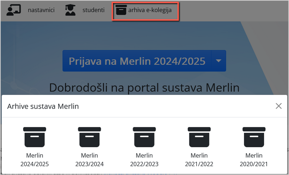 Arhiva e-kolegija na portalu sustava Merlin 