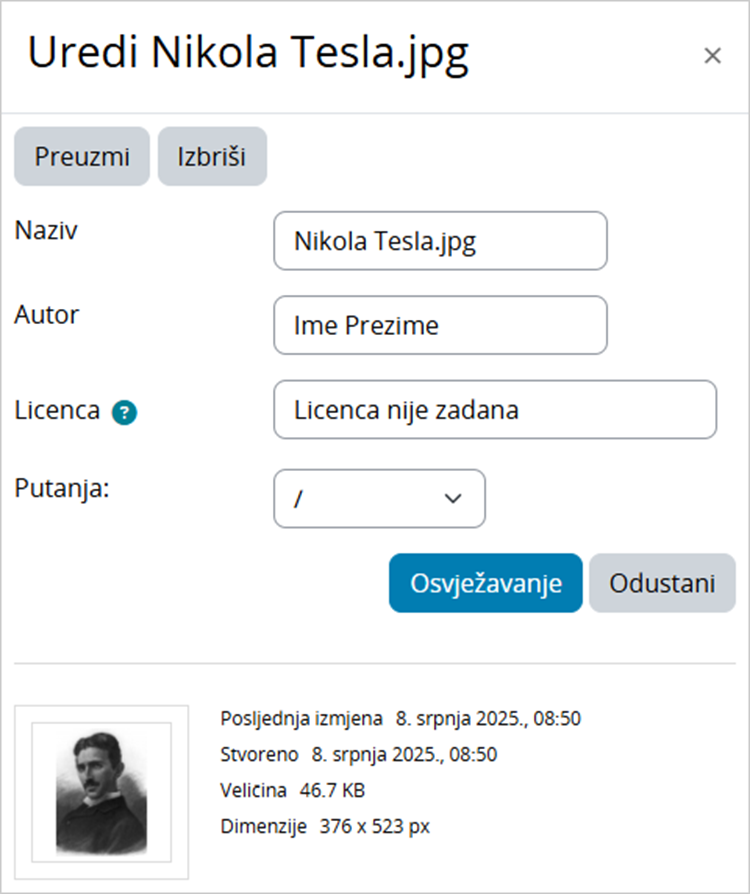 Uređivanje postavki datoteke