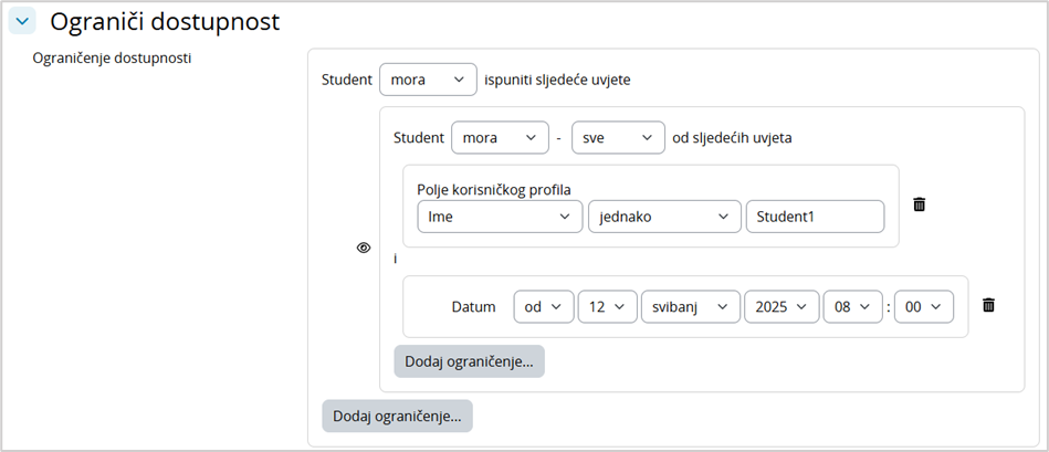 Primjer dodavanja skupa ograničenja