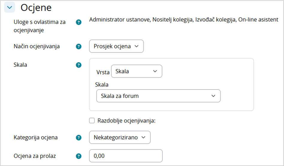 Postavljanje skale u aktivnosti