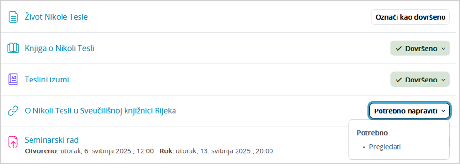 Uvjeti za dovršetak aktivnosti